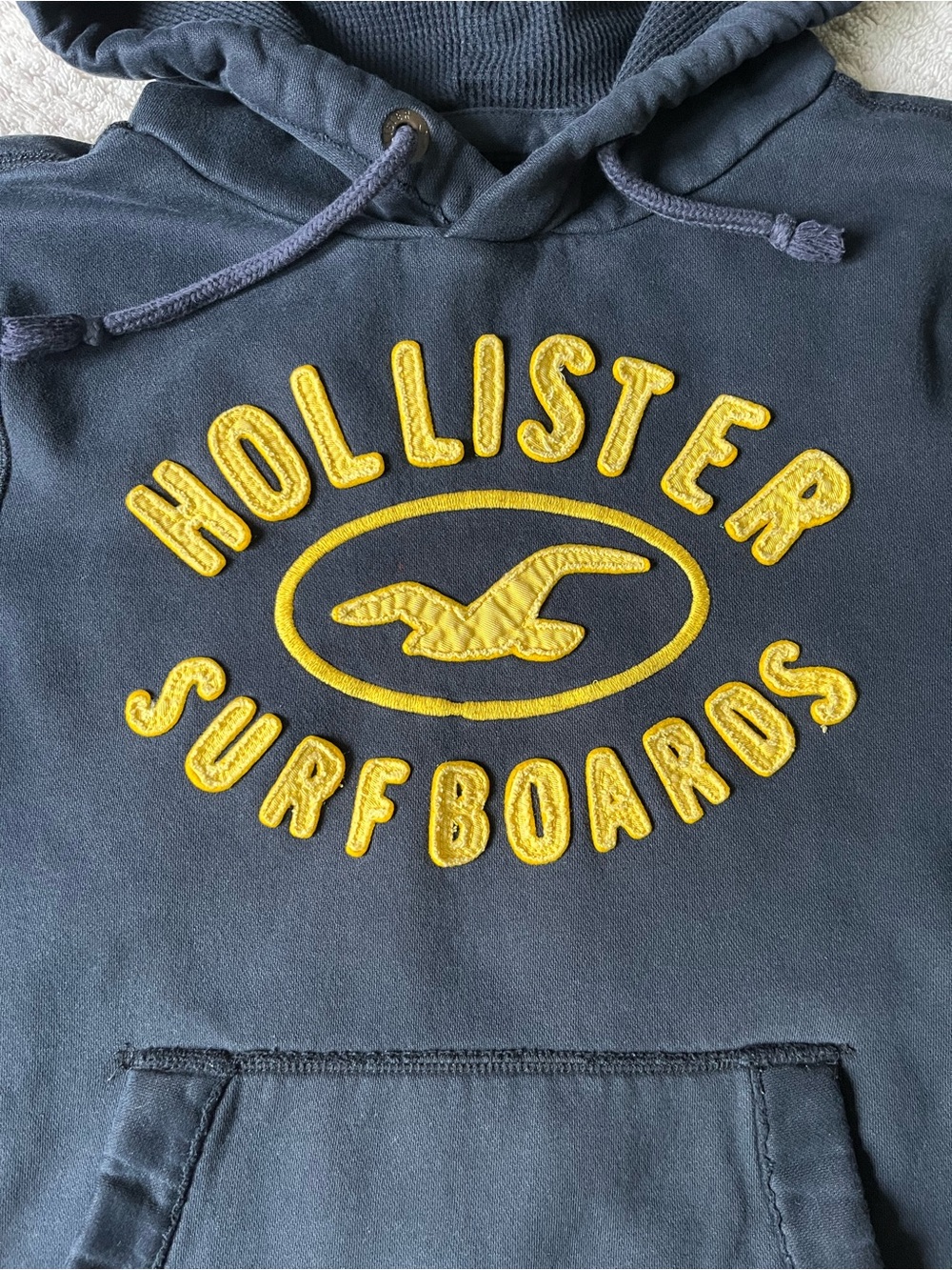 Hollister Navy Blue Hoodie with Yellow Logo - Picture 2 of 10
